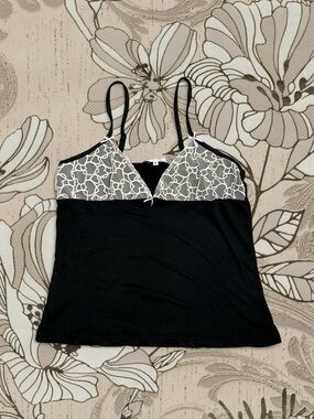 Black Lace-Trim Camisole with Pink Lace Detail Size XL